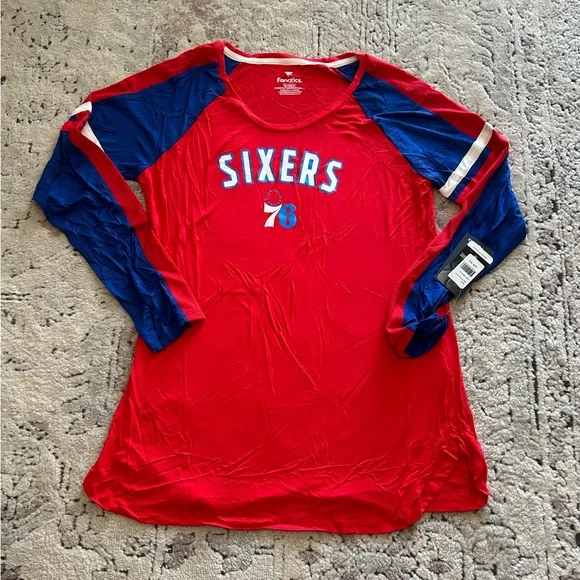 Fanatics Authentic Philadelphia 76ers Sixers Long Sleeve Shirt NBA Women’s XL - Picture 2 of 5